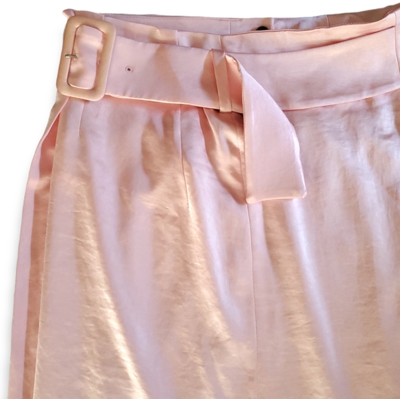 Rejina Pyo | Ellis Belted Light Pink Mid-Length Skirt Belt Size 8 Satin Luxury - Picture 6 of 8